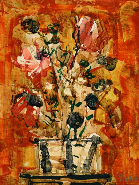 Paul Augustin Aïzpiri — Bouquet de fleurs au fond orange