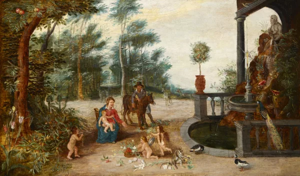 Jan Brueghel le Jeune — Ruhe auf der Flucht in einer Parklandschaft