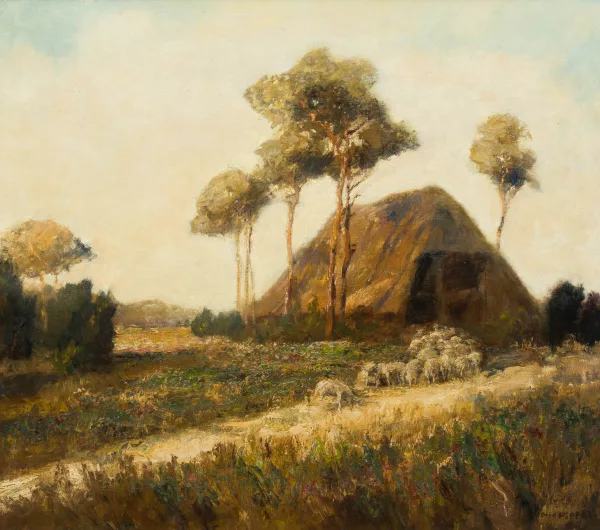 Otto Pippel — Schafherde vor einem Stall