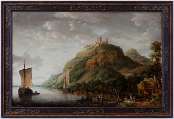 Gillis Peeters — , Paysage fluvial avec embarcadère au pied d'un château fort