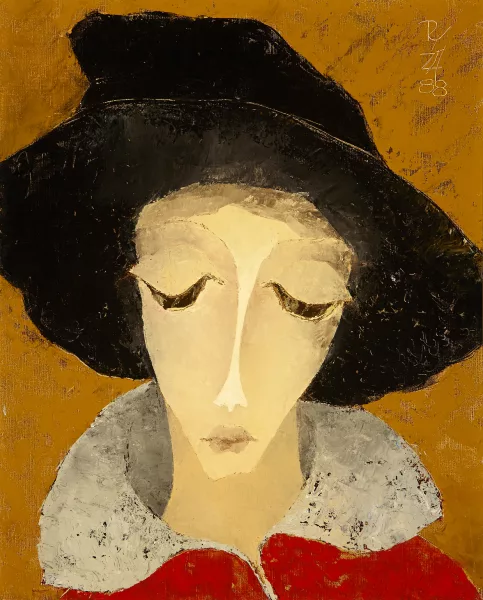 Ryszard Zajac — Portrait of a woman with a red jacket