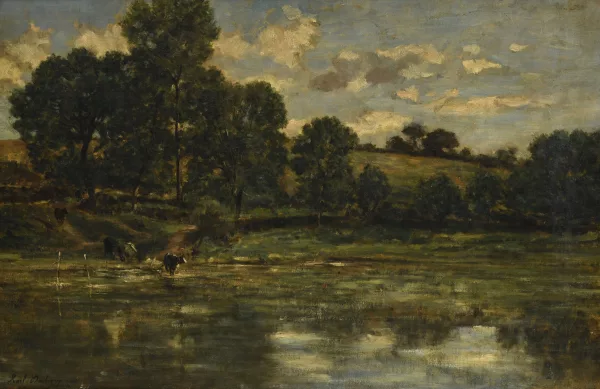 Karl Daubigny — Vaches buvant au bord d'un fleuve