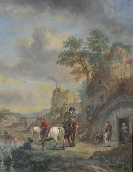 Philips Wouwerman — D’après Philips Wouwerman — Paysage avec baigneurs et cavaliers