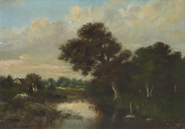 Jules Dupré — Landschaft mit Teich und Haus