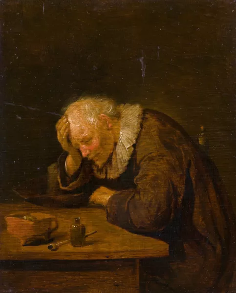 Quirijn van Brekelenkam — Schlafender Mann am Tisch