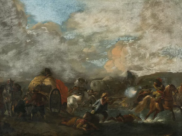 Philips Wouwerman — Nachfolger Überfall auf Reisende, einen Fluss überquerend