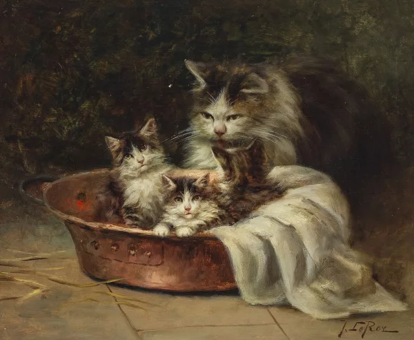 Jules Gustave Leroy — Chats à la bassine de cuivre