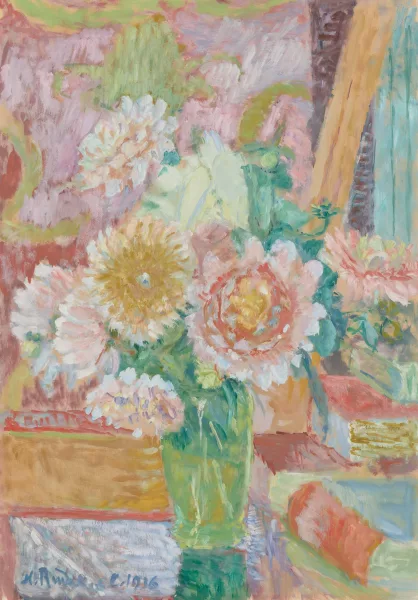 Hanna Radzka-Cybisowa — Blumenstillleben mit Büchern