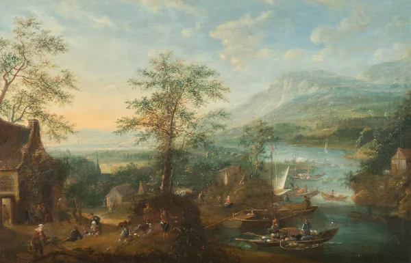 Jan Griffier I — in der Art Belebte Flusslandschaft
