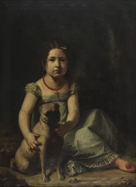 Vicente Rodes y Aries — Portrait présumé de Mariquita Voitel (1816-1896) avec son carlin