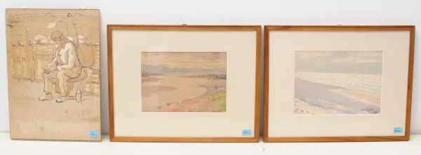 Allfree, Geoffrey S. — Lot 2 Aquarelle und 1 Tuschzeichnung: Flusslandschaft