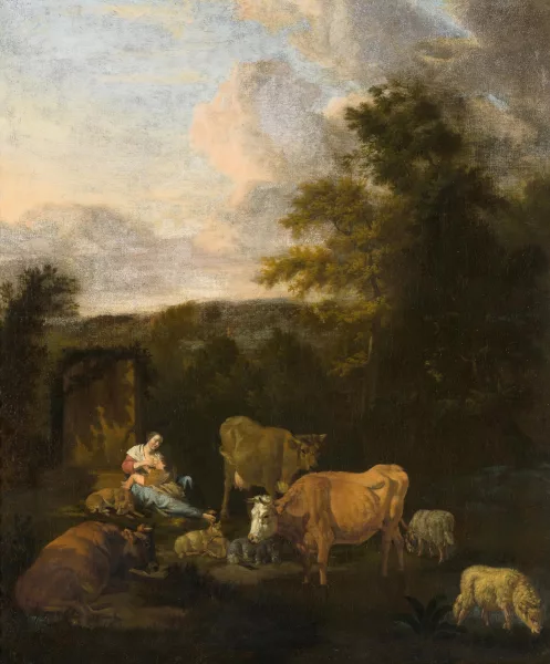 Adriaen van de Velde — Rastende Hirtin mit ihrem Kind