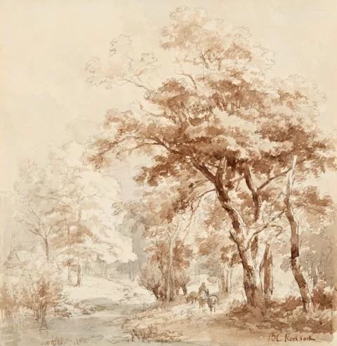 Barend Cornelis Koekkoek — Bewaldete Landschaft mit Reiter