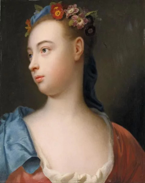 Balthasar Denner — Bildnis einer jungen Dame mit Blütenkranz im Haar