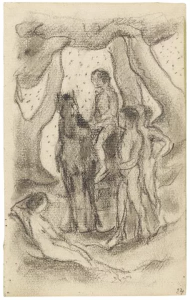 Franz Marc — Reitergruppe und Frauenakt (Arkadische Gruppe in Landschaft)
