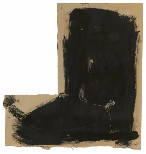 Antoni Tàpies — Black and Threads on Piece of Cardboard