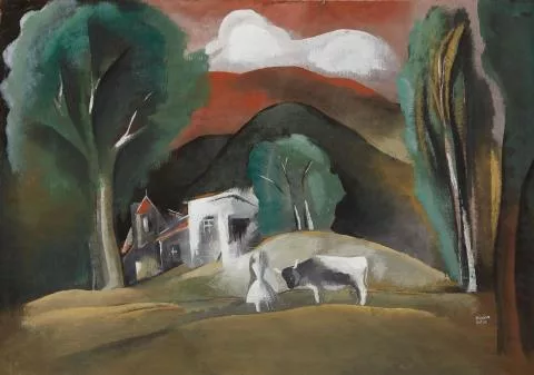 Béla Kádár — Landschaft mit Kuhhirtin