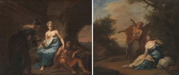 Johann Conrad Seekatz — Attribué à Seekatz, Johann Conrad — zugeschrieben Gegenstücke: Lot und seine Töchter / Der Engel erscheint Hagar und Ismael in der Wüste