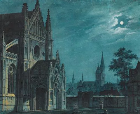 Carl Gustav Carus — Vorplatz einer gotischen Kirche bei Mondschein