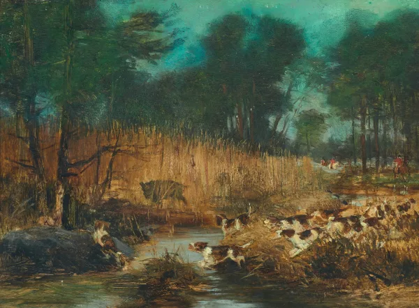 John-Lewis Brown — Attribué à John Lewis Brown — zugeschrieben Jagdszene