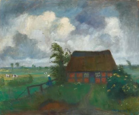 Otto Modersohn — Regenwolken über Gehöft in den Wümmewiesen