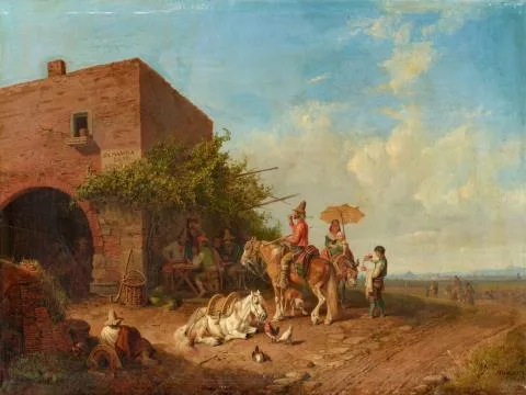 Heinrich Bürkel — Rastende Familie vor einer Osteria