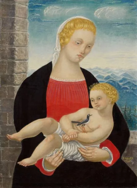 Barthel Gilles — Madonna mit Kind und Vogel vor Alpenlandschaft