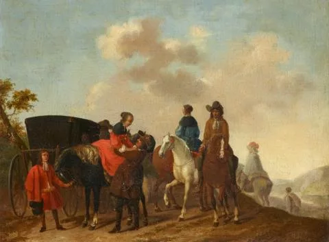 Pieter Wouwerman — Reisende mit Pferdekutsche und Reiter