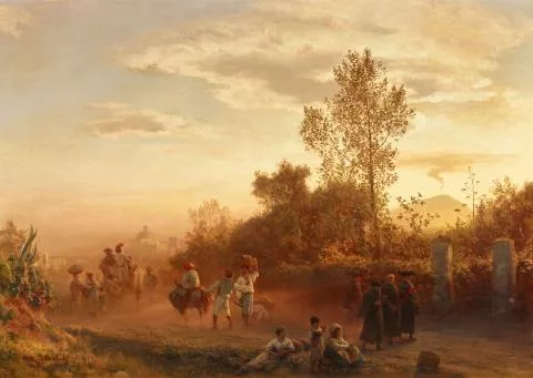 Oswald Achenbach — Landstraße bei Neapel mit Vesuv im Hintergrund