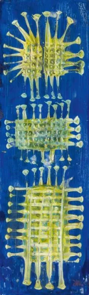 Herbert Zangs — Blue Tower with Yellow & Green - Object Painting