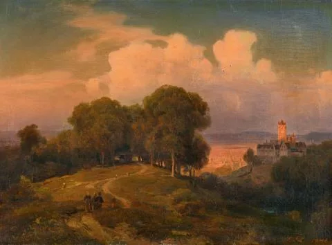 Carl Friedrich Lessing — Landschaft mit Blick auf eine Burg im Abendrot