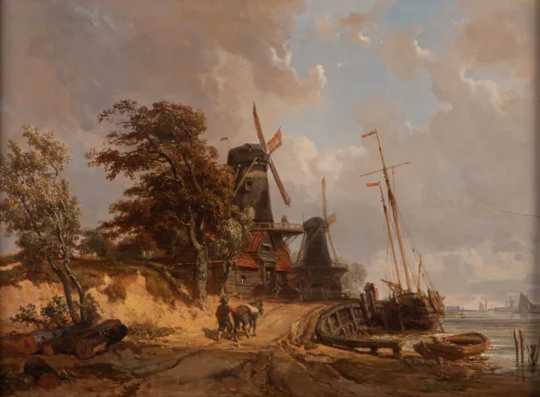Charles Mozin — Paysage animé avec moulins