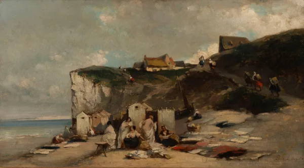 Eugène Isabey — Attribué à Eugène Isabey — Baigneuses sur la plage de Dieppe