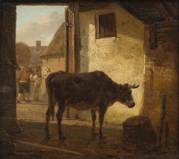 Jacob van Strij — Kuh im Stall, im Hintergrund Blick auf den Hof