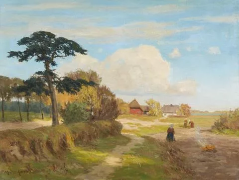 Paul Müller-Kaempff — Sonniger Herbsttag mit arbeitenden Bäuerinnen
