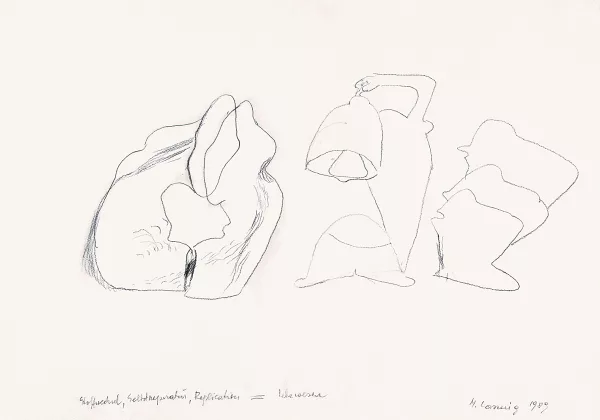 Maria Lassnig — Stoffwechsel, Selbstreparatur, Replication = Lebewesen, 1989