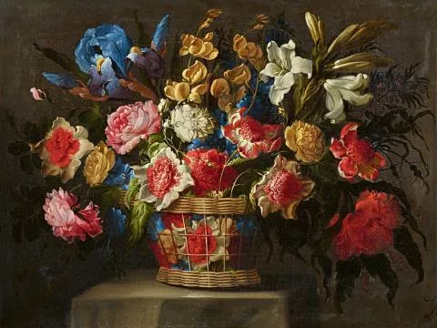Juan de Arellano — Blumenstillleben in einem Korb