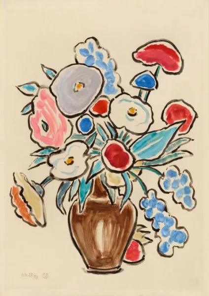 Gabriele Münter — Bunter Blumenstrauß in brauner Tonvase