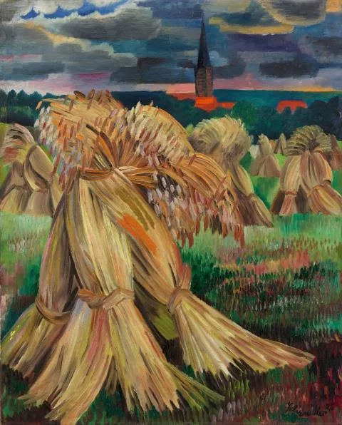 Conrad Felixmüller — Kornpuppen in trüber Landschaft (Klotzsche)