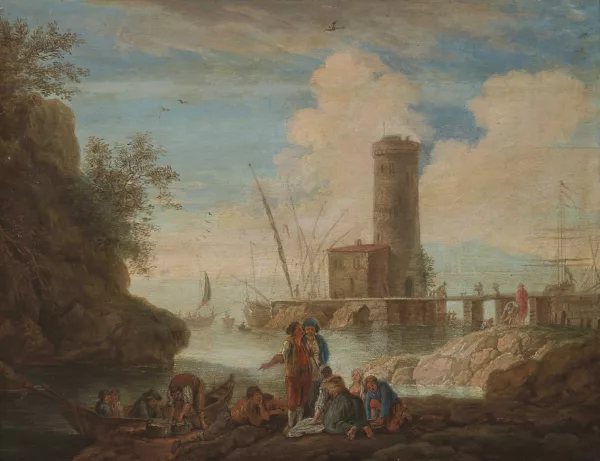 Claude Joseph Vernet — in der Art Fischer und Wäscherinnen am Hafen