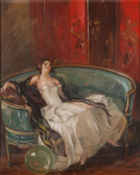 Jean-Gabriel Domergue — Femme élégante sur un canapé,