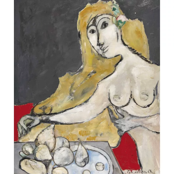 Edoardo Samartino — Weiblicher Halbakt mit Früchten.
