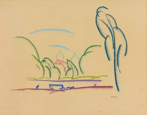 Walter Ophey — Landschaftsskizze / Ruhende auf Parkbank