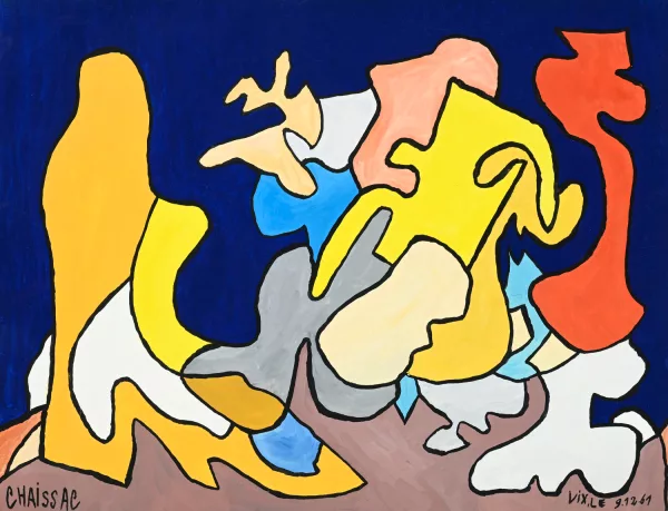 Gaston Chaissac — Formes multicolores sur fond bleu
