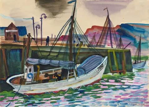 Conrad Felixmüller — Helgoland - Hafen - Fischkutter