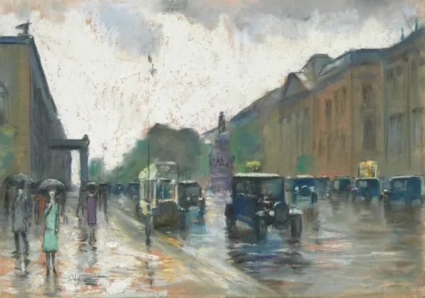 Lesser Ury — Unter den Linden mit Blick auf das Reiterstandbild Friedrich II., Altes Palais und die Bibliothek Berlin
