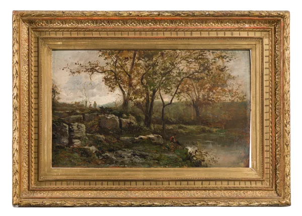 Adolphe Appian — Attribué à Adolphe Appian — Paysage animé au bord d'une rivière