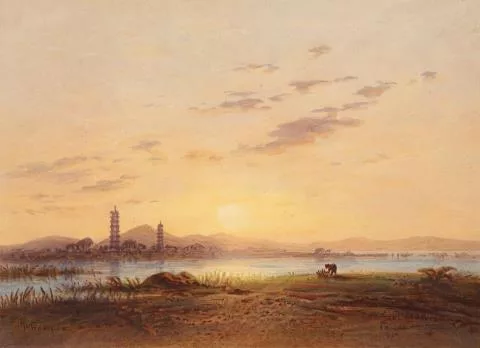 Eduard Hildebrandt — Chinesiche Seelandschaft am Abend