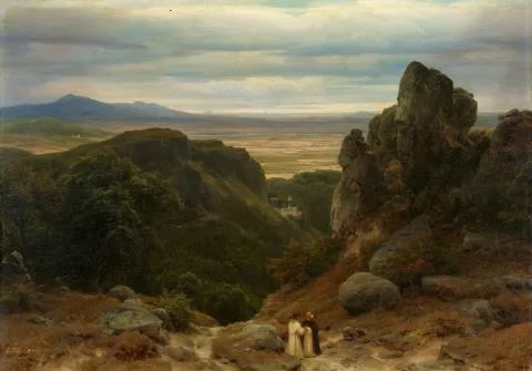 Carl Friedrich Lessing — Landschaft mit einer Burg und zwei Mönchen
