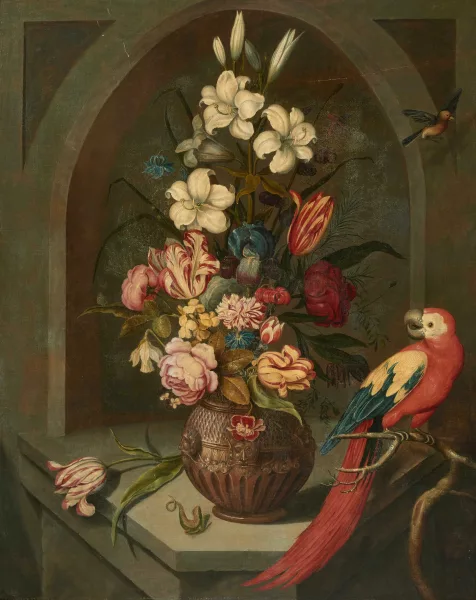 Balthasar van der Ast — Nachfolger Papagei mit Blumenbouquet